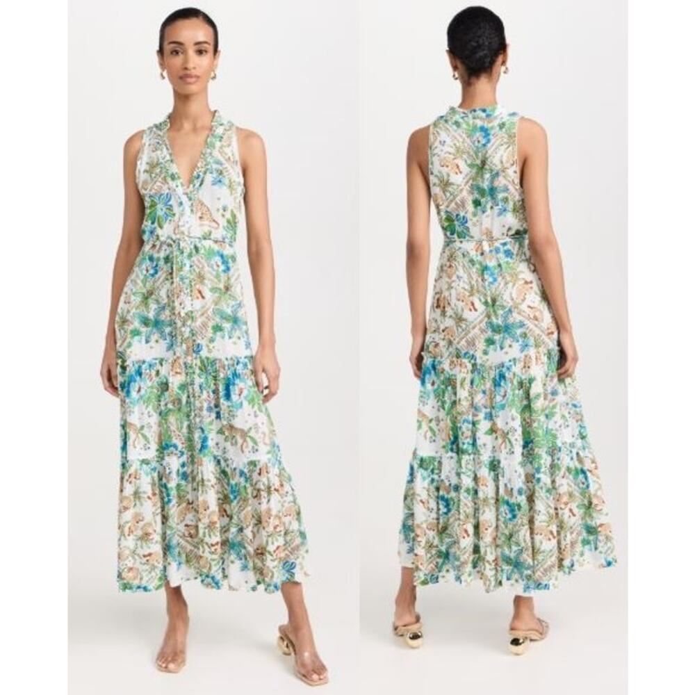 Poupette St Barth Nana V-Neck Maxi Dress Floral Print Boho Multicolor Size Large